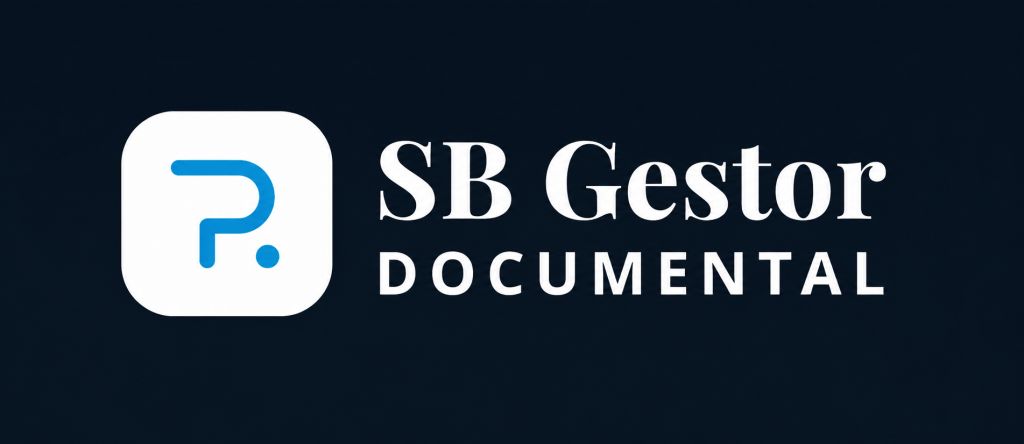 Logotipo de SB Gestor Documental: icono azul en un cuadrado blanco y el nombre en blanco sobre fondo oscuro