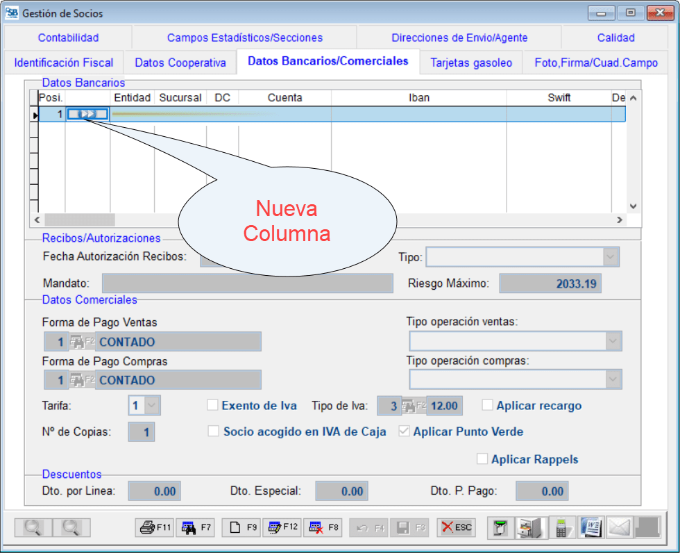 Nueva Columna en Datos Bancarios