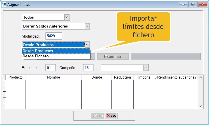 Ventana Asignar límites