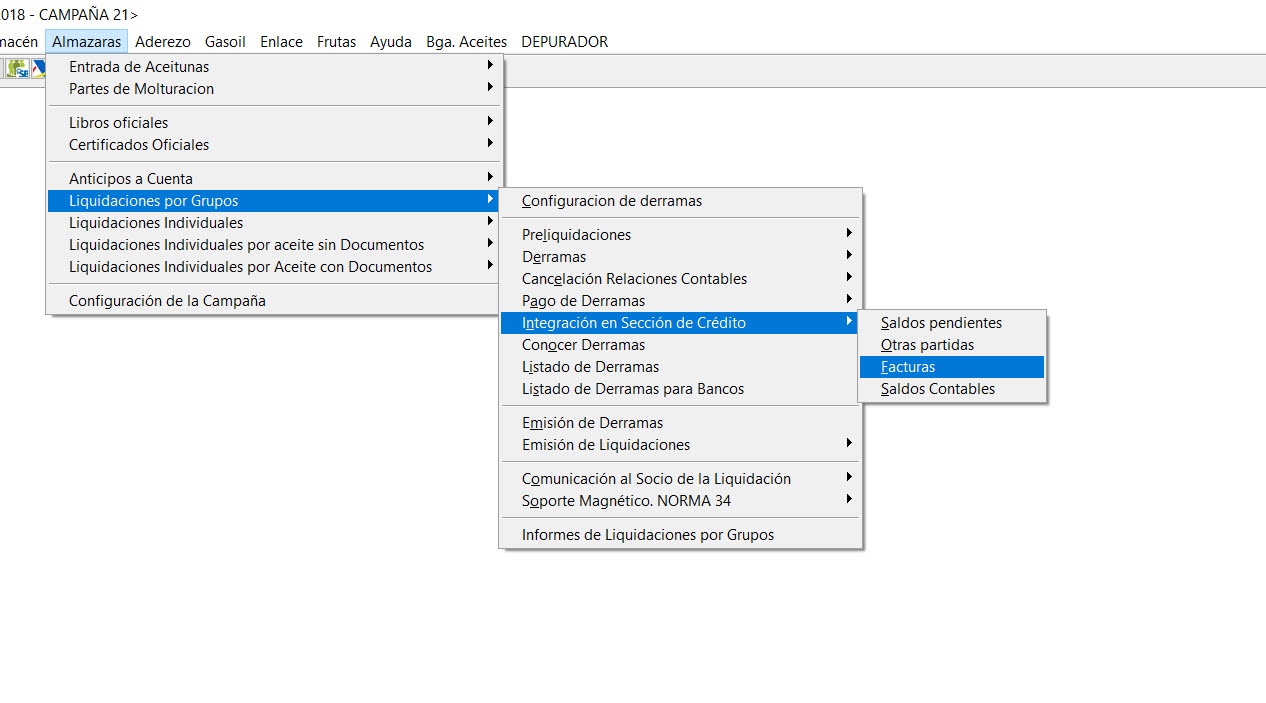 Ruta nueva opción, dentro de ventana "Integración derramas en sección de crédito"