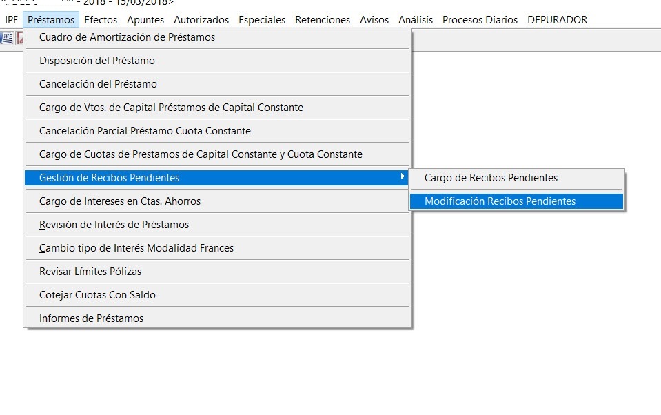 Ruta Modificación Recibos Pendientes