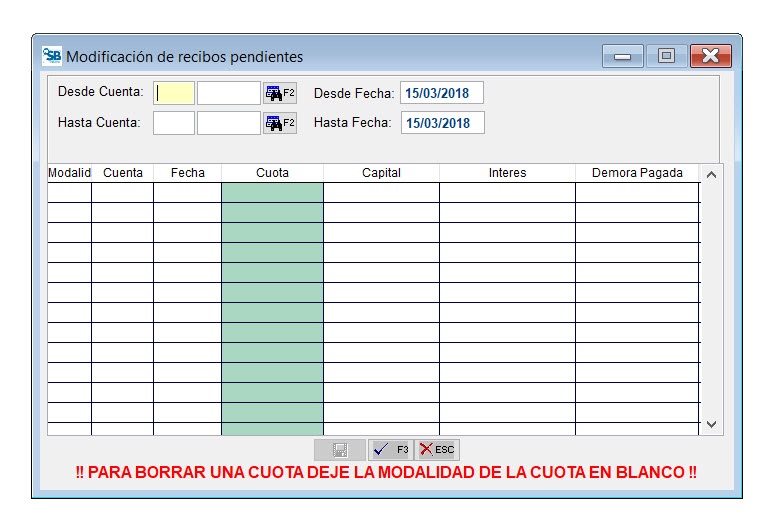 Modificación recibos pendientes&nbsp;