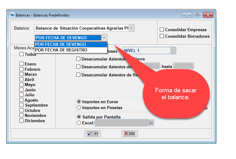 Opciones para sacar los balances