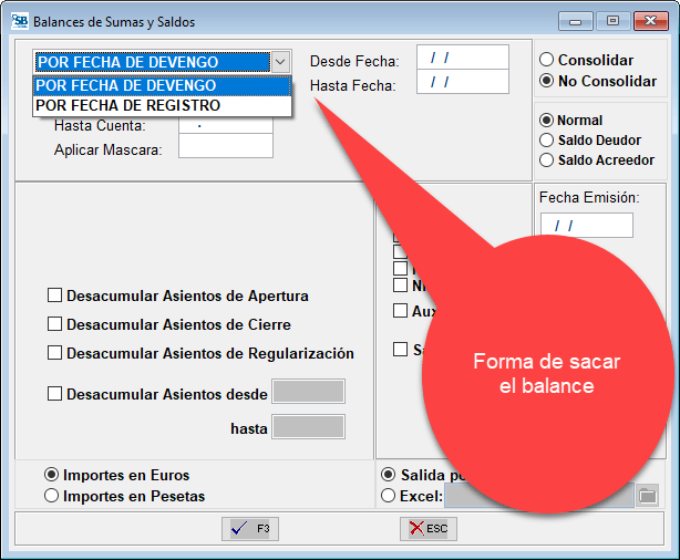 Opciones para sacar el balance