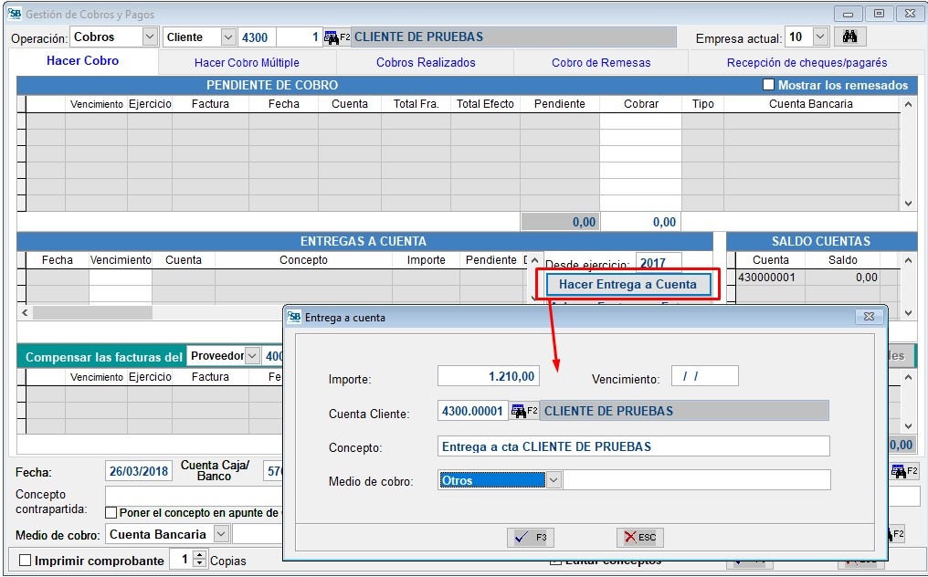 Hacer Entrega a Cuenta