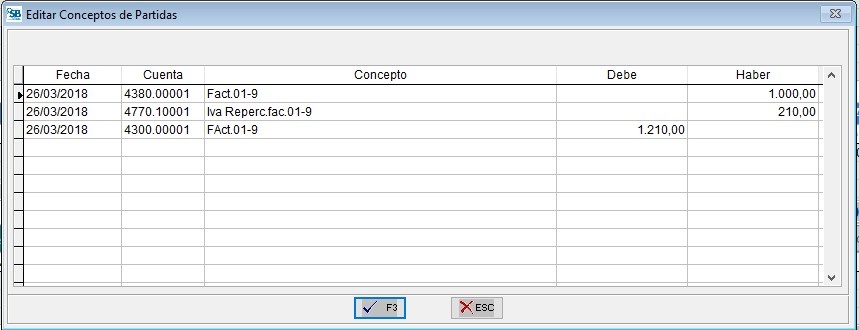 asiento contable factura