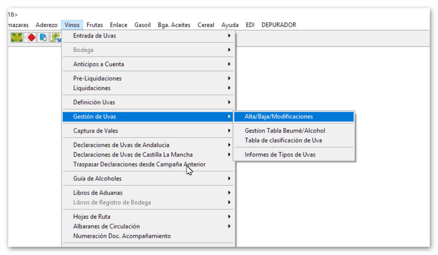 ruta Altas/Bajas/Modificaciones de Uvas