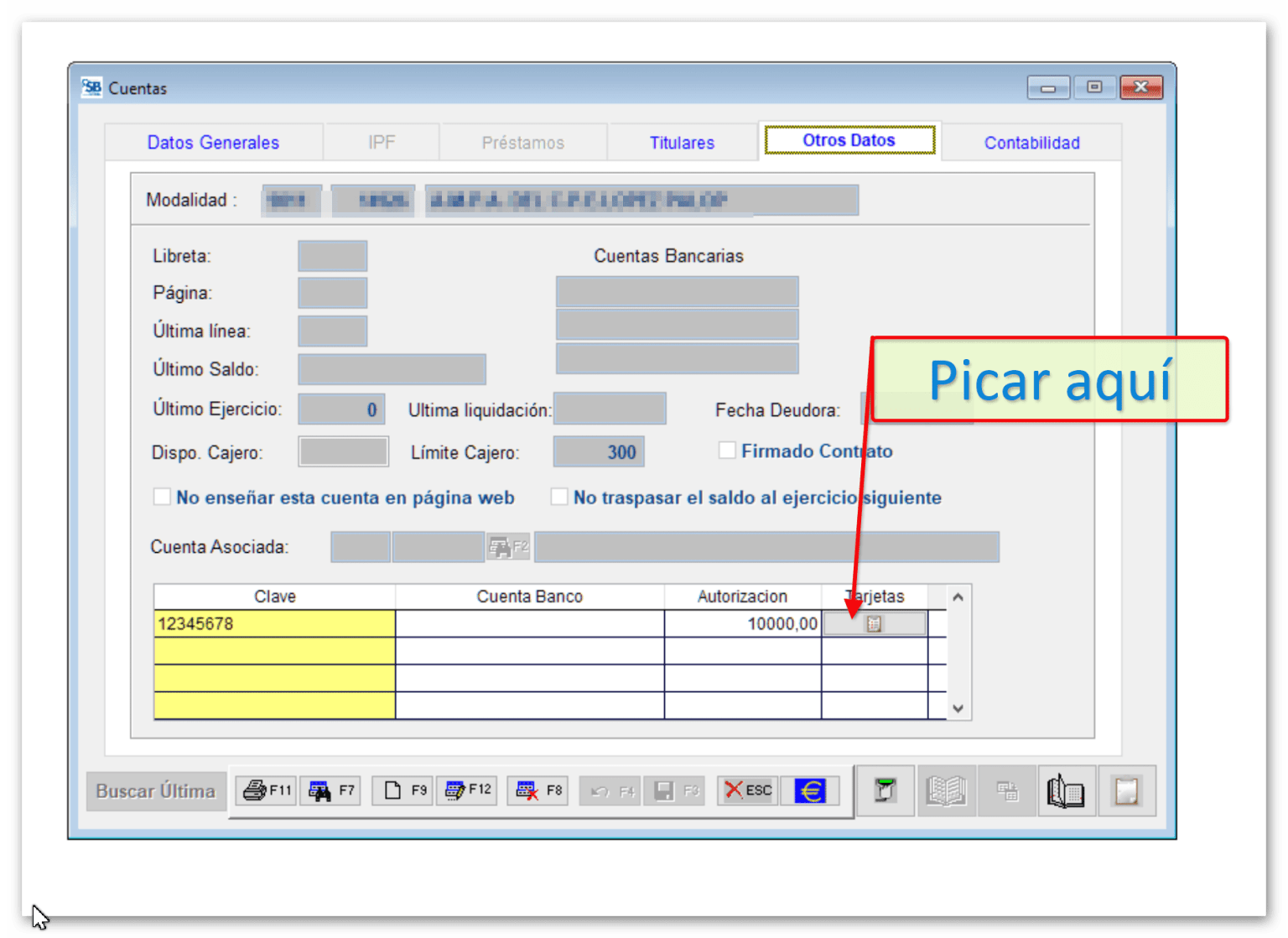 "Tarjetas" dentro de ventana Cuentas