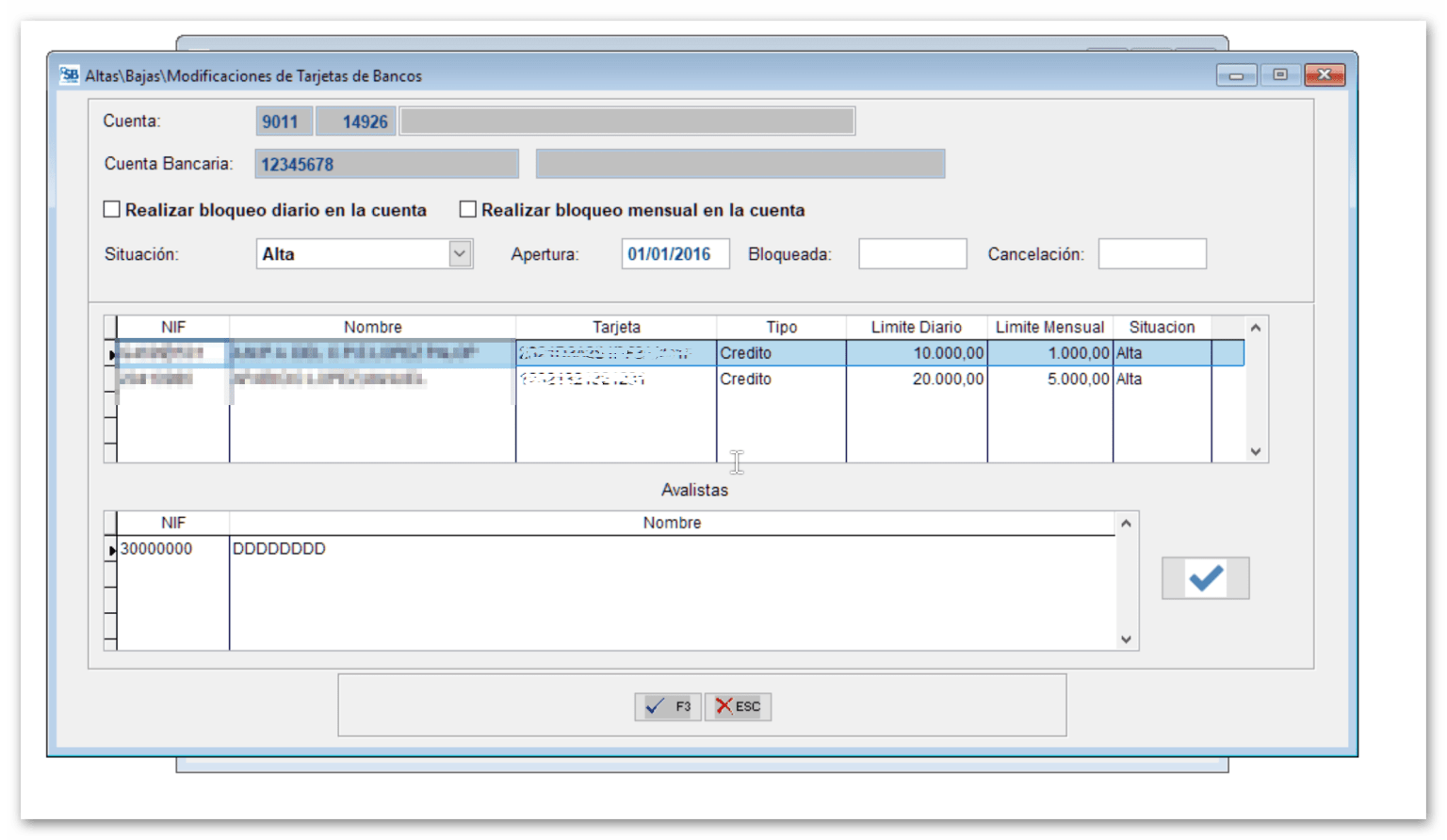 Altas\Bajas\Modificaciones de Tarjetas de Bancos