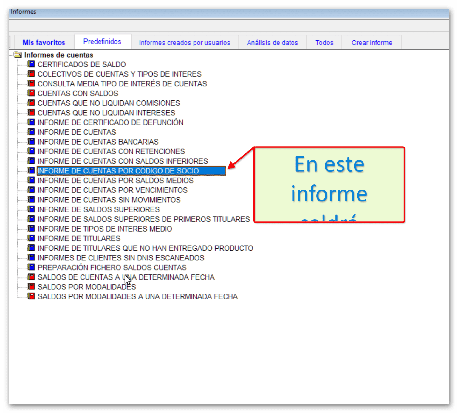 Informe de Cuentas por Código de Socio