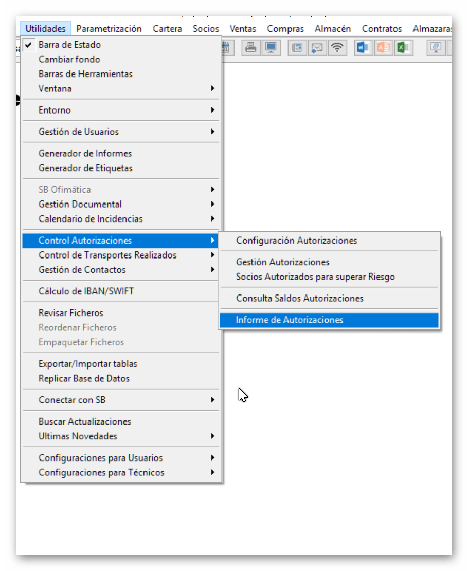 Opción "Informe de Autorizaciones"