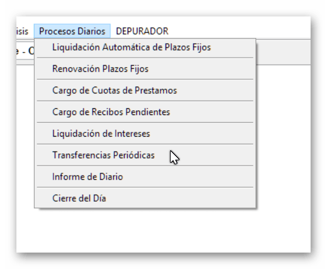 menú Procesos Diarios