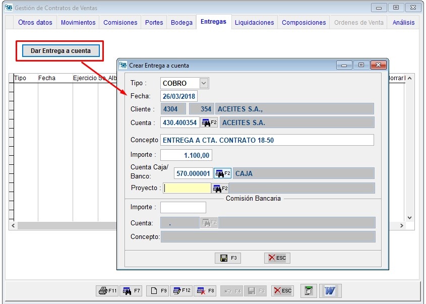 Crear entrega a cuenta