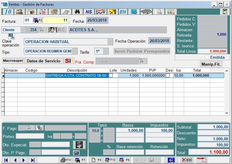 Factura del anticipo