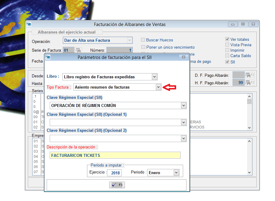 Parámetros de facturación para el SII