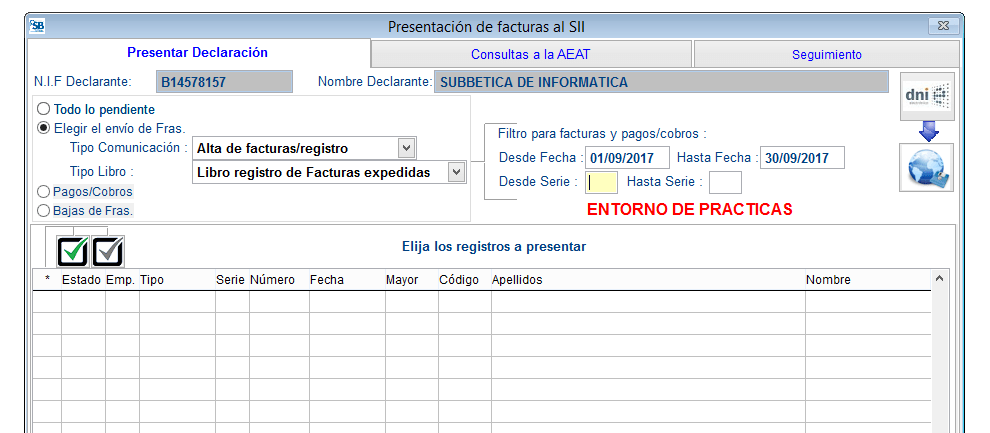 Presentación facturas al SII