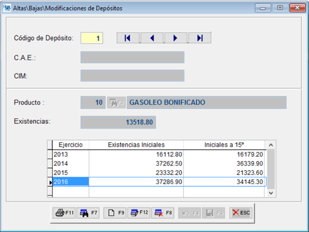 Campo "Existencias" en Gestión Depósitos