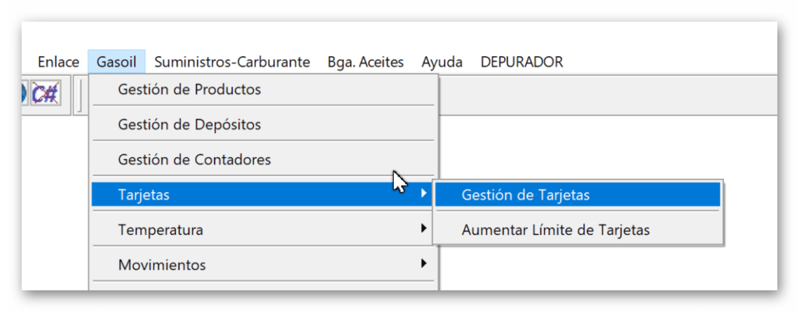 Ruta acceso a cambios en módulo Gasoil