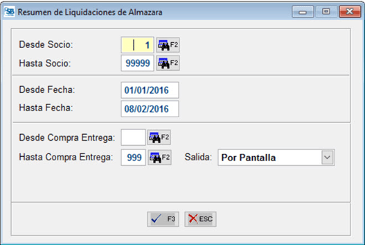 Resumen de Liquidaciones de Almazara