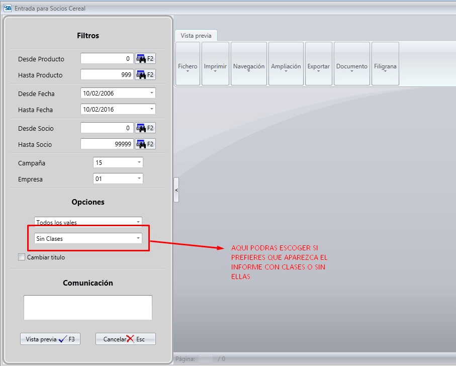Filtro Clases en Informe de Entrada para Socios con vales liquidados Filtro Clases en Informe de Entrada para Socios con vales liquidados