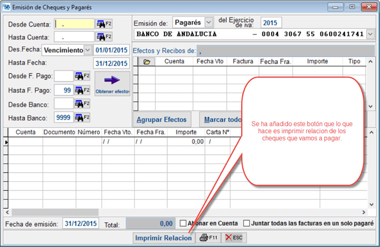 Imprimir relación de cheques/pagarés a pagar