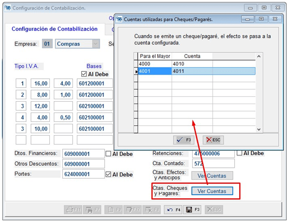 Cuentas utilizadas para Cheques/Pagares