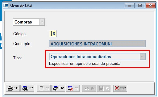 Menú IVA Operaciones Intracomunitarias