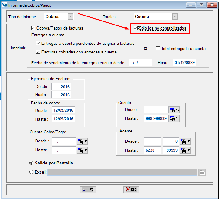 Informe Cobros no contabilizados