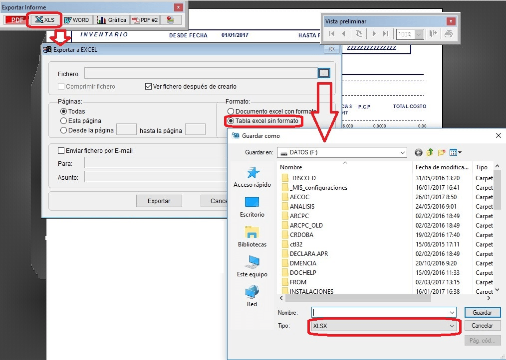 Exportación a Excel