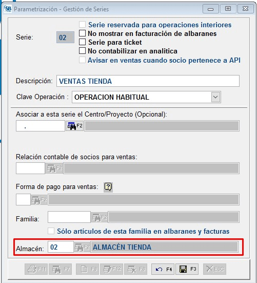Asignar almacén a una serie