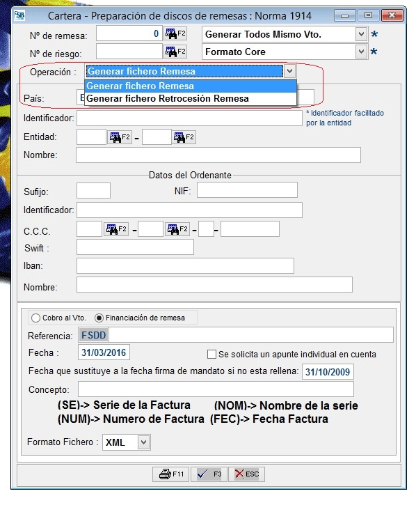 Generar fichero Retrocesión Remesa