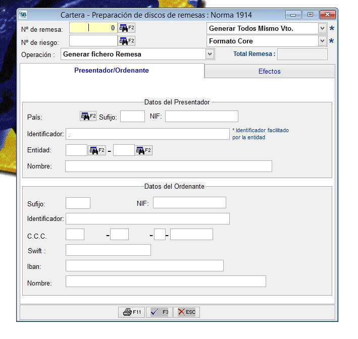 Pestaña Presentador/Ordenante