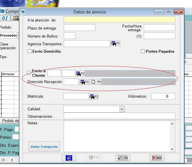 Envío a Cliente y Dirección de Recepción