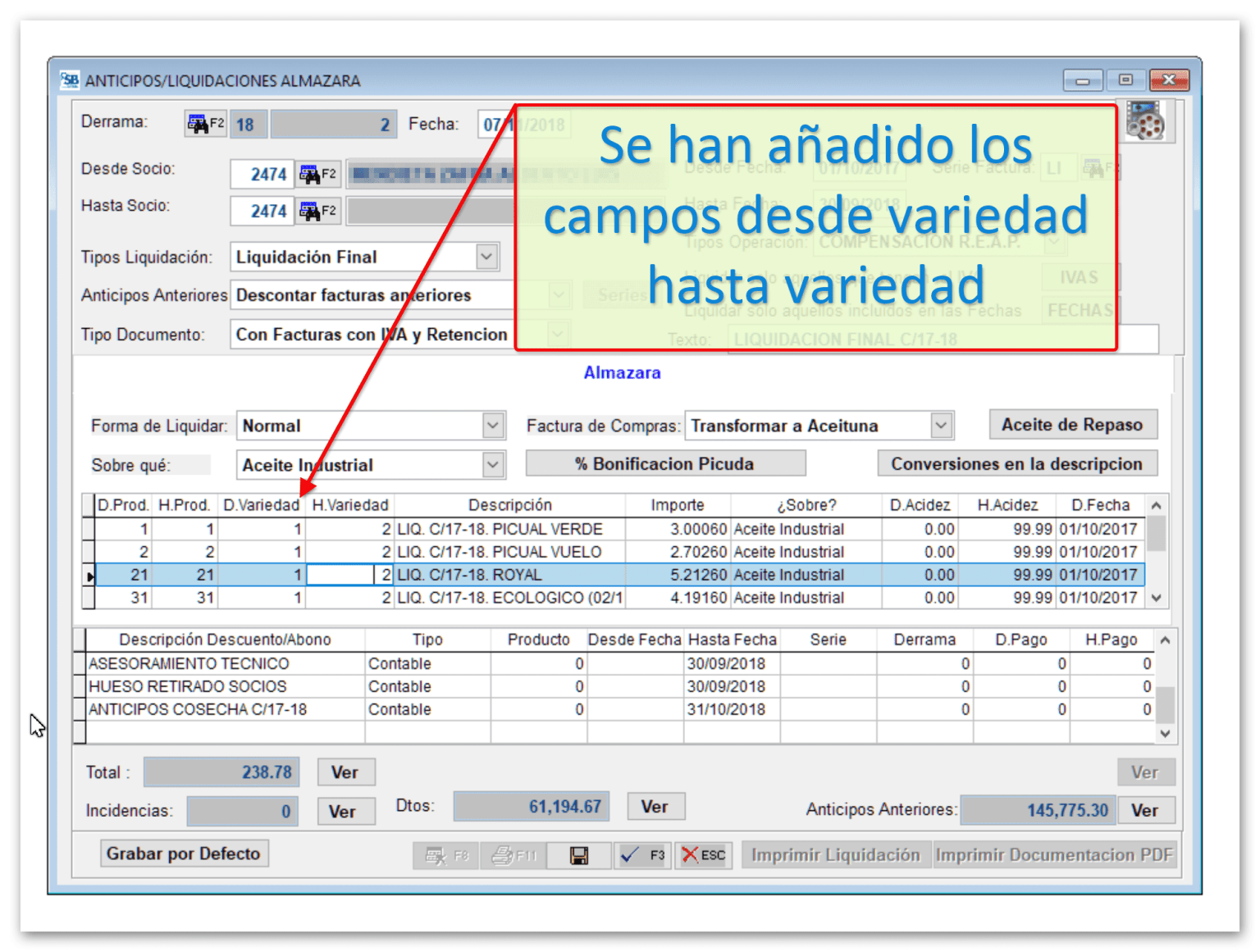 Anticipos/liquidaciones Almazara Anticipos/liquidaciones Almazara