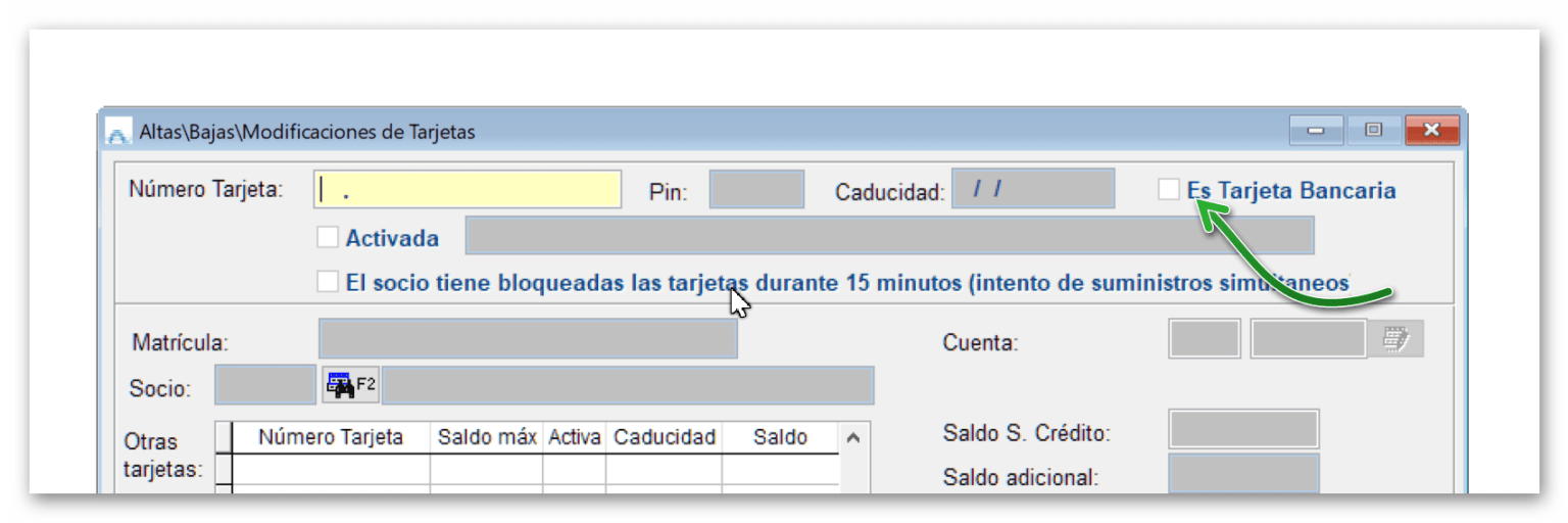 Campo "Es Tarjeta Bancaria"