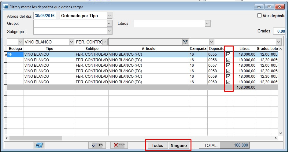 marcado de depósitos