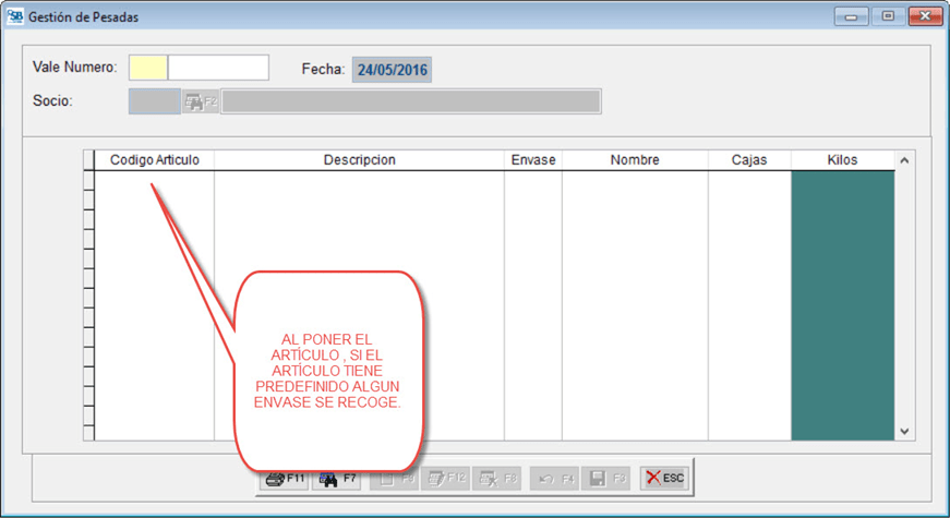 Pantalla Gestión de Pesadas