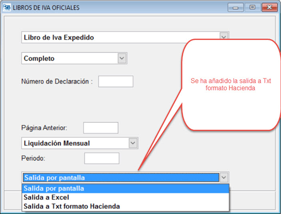 Salida a TXT formato Hacienda