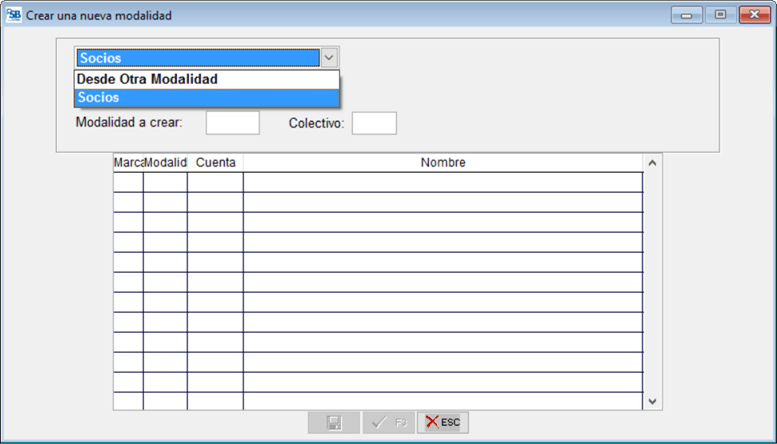 Ventana Crear nueva modalidad