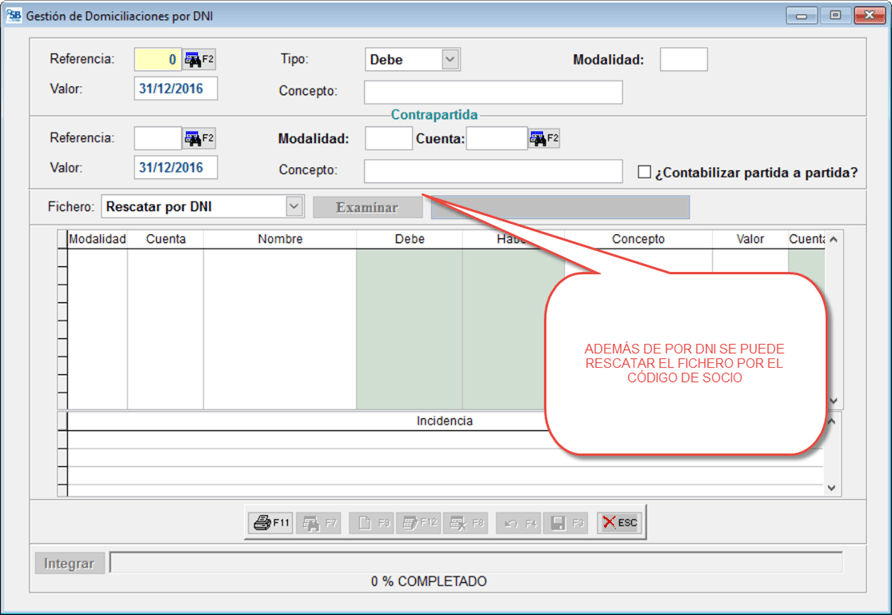 Gestión domiciliaciones por DNI