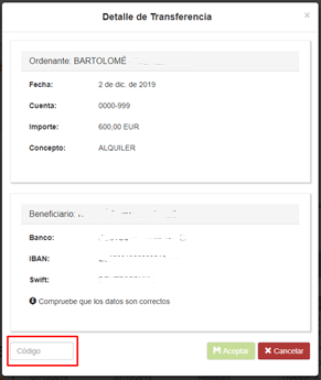 Detalle Transferencia - Código