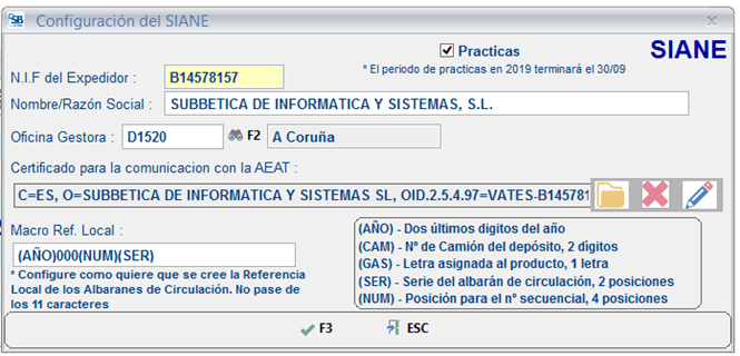 Configuración SIANE