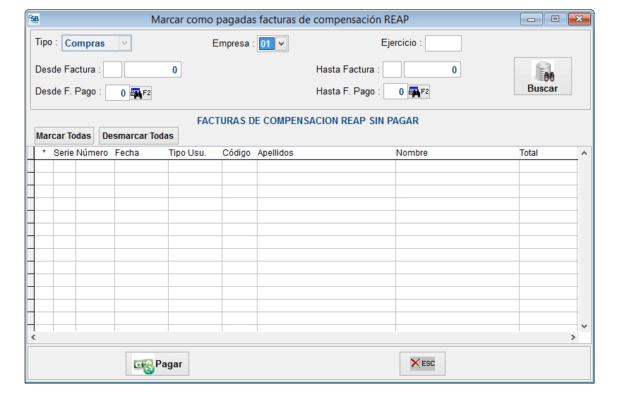 Marcar como pagadas facturas REAP