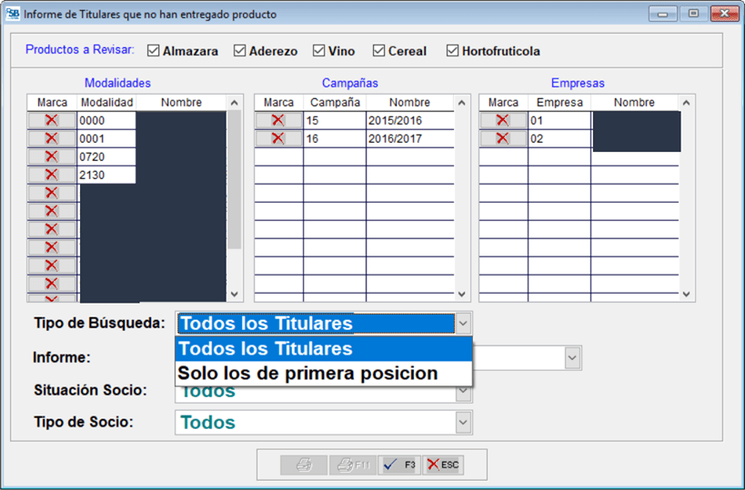 Informe titulares que no han entregado producto