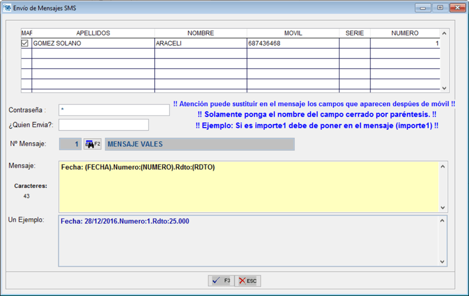 Configuración modelo SMS