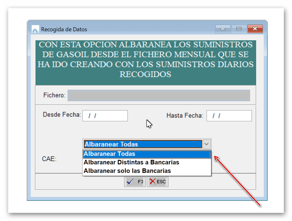 Opciones para albaranear gasoil