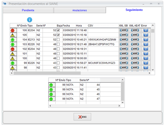 Seguimiento envíos SIANE