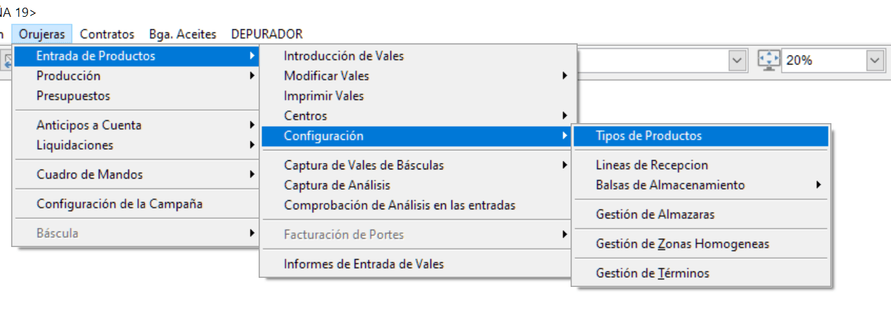 Ruta a "Tipos de Productos"