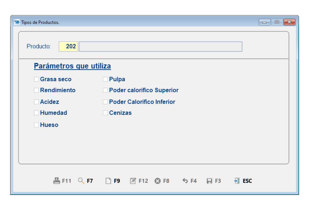 Ventana Tipos de Productos