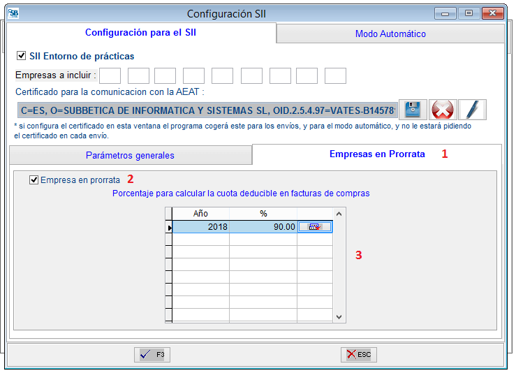 Configuración SII - Empresas en Prorrata